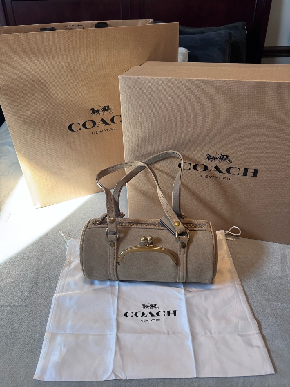 Coach Beige Mini Barrel Bag with Gold Hardware